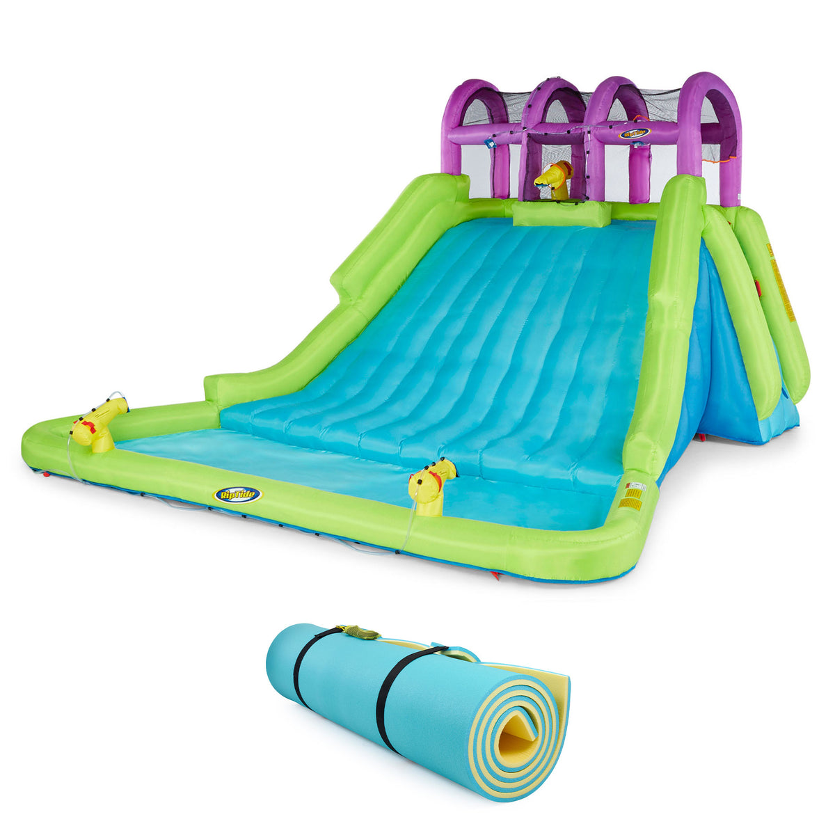 Kahuna Mega Blast Kids Water Park & Comfy Floats 12x5' Water Pad Float, Yellow