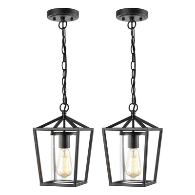 JEENKAE Modern Farmhouse Hanging Kitchen Lantern Lamp with Chain, Black (2 Pack) - VMInnovations