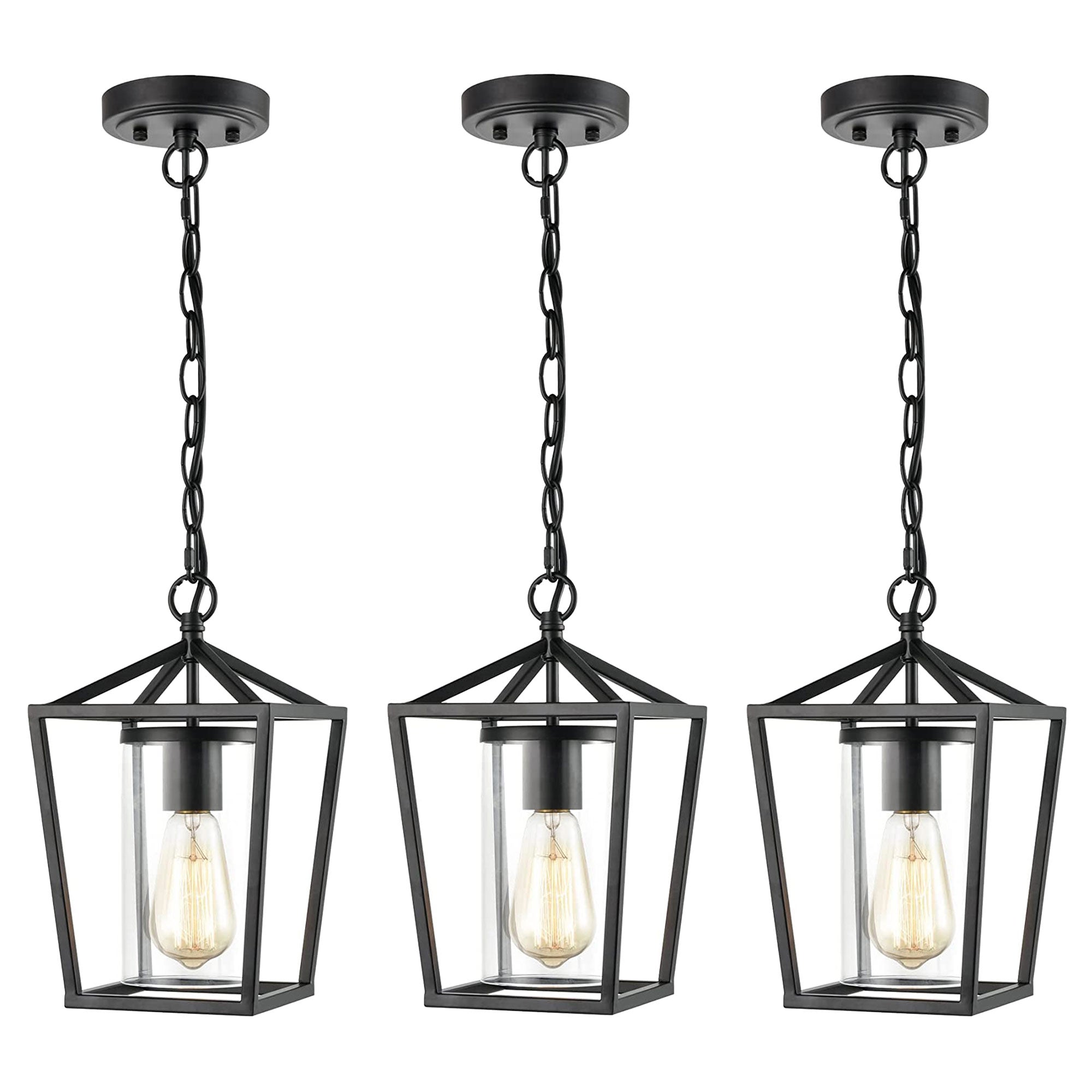 JEENKAE Modern Farmhouse Hanging Kitchen Lantern Lamp with Chain, Black (3 Pack) - VMInnovations