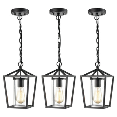 JEENKAE Modern Farmhouse Hanging Kitchen Lantern Lamp with Chain, Black (3 Pack) - VMInnovations