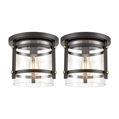 HYDELITE Industrial Flush Mount LED Ceiling Light Fixture w/ Glass, Black (2 Pk)
