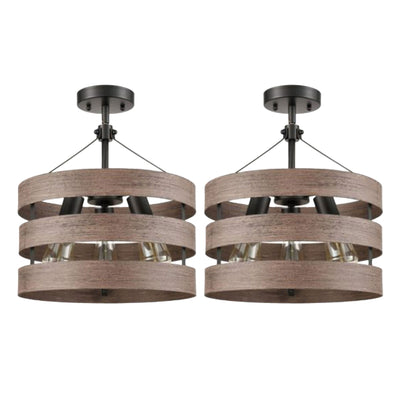 HOLKIRT Modern Farmhouse Metal Drum Hanging Kitchen Pendant, Wood Grain (2 Pack) - VMInnovations