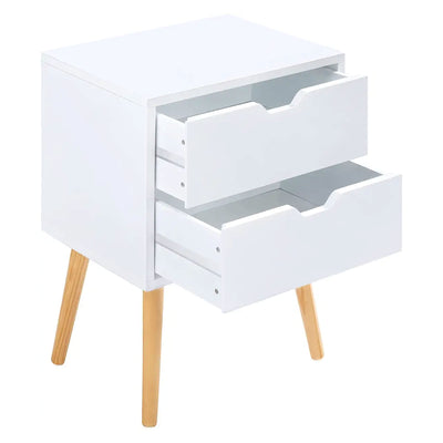 Modern Wooden Nightstand End Side Table with 2 Storage Drawers, White (Open Box) - VMInnovations