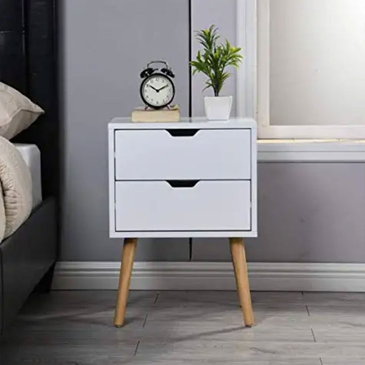 Modern Wooden Nightstand End Side Table with 2 Storage Drawers, White (Open Box)