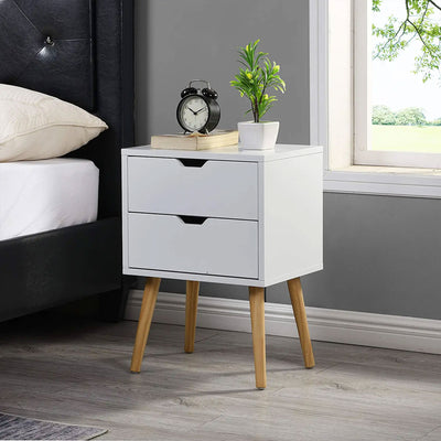 Modern Wooden Nightstand End Side Table with 2 Storage Drawers (Used)