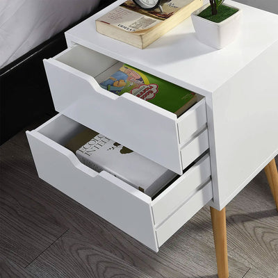 Modern Wooden Nightstand End Side Table with 2 Storage Drawers, White (Open Box)