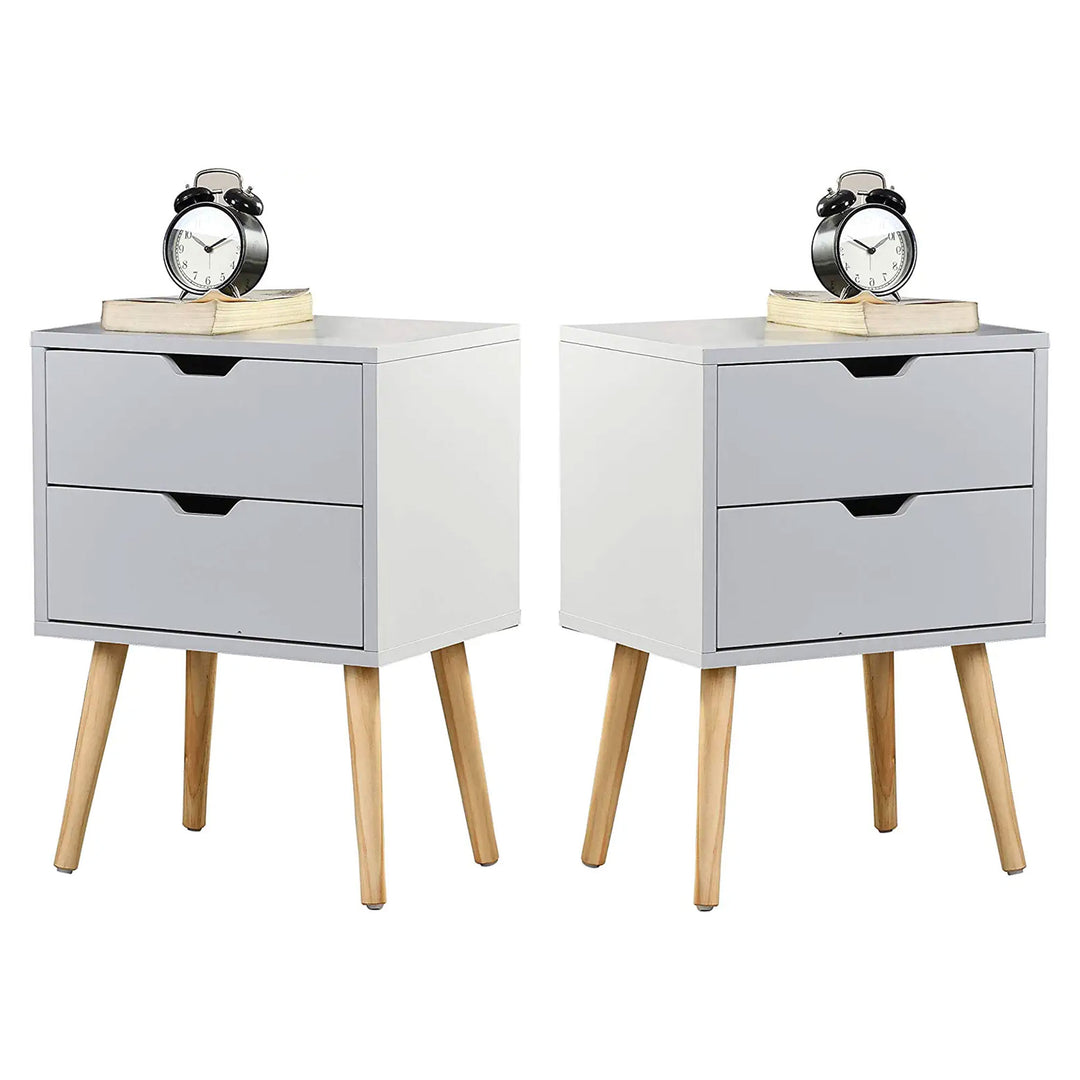 Sweetgo Modern Wooden Nightstand Table with 2 Storage Drawers, White, Set of 2