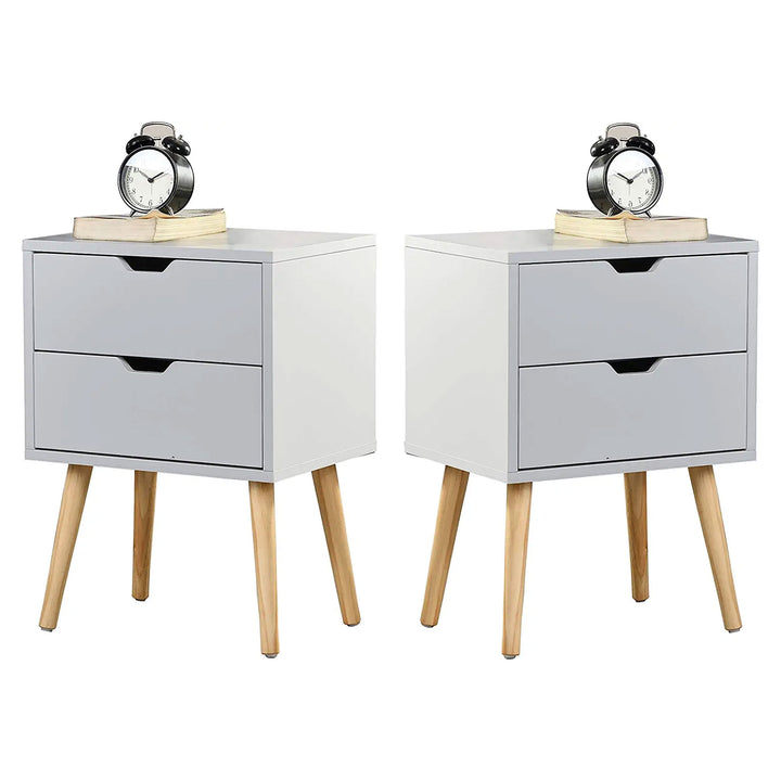 Sweetgo Modern Wooden Nightstand Table with 2 Storage Drawers, White, Set of 2