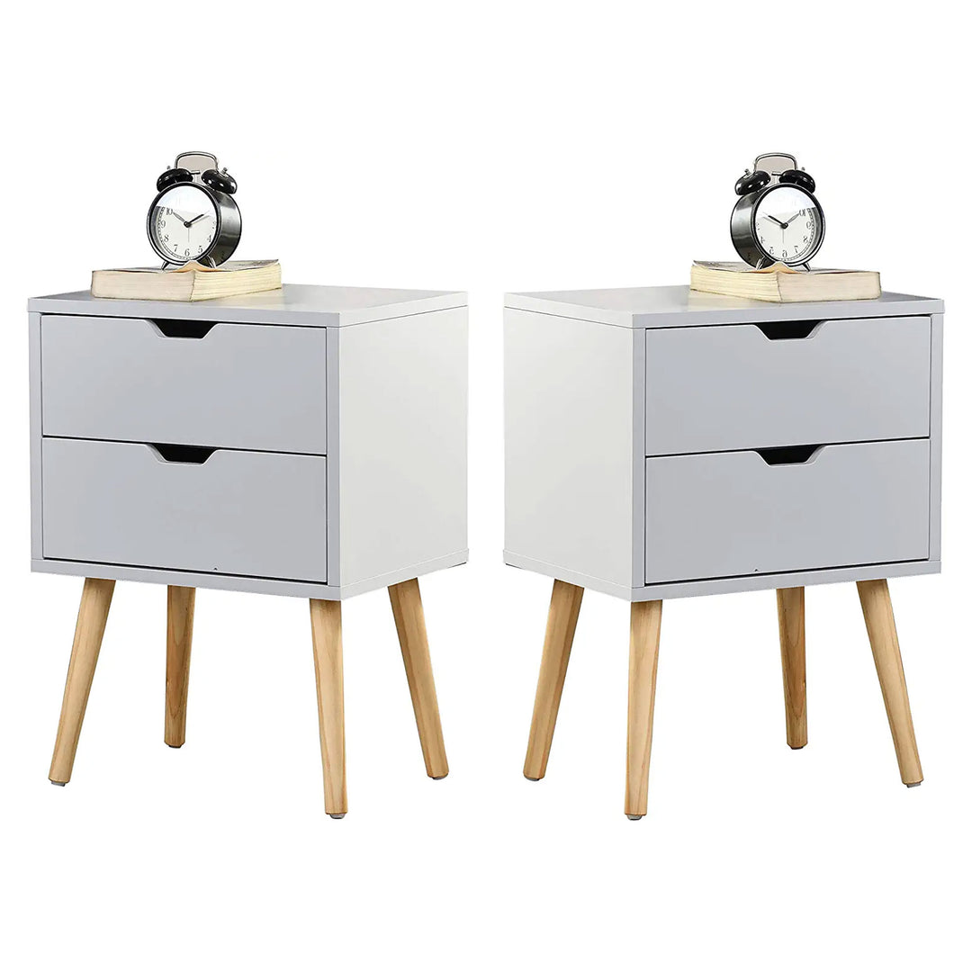 Sweetgo Modern Wooden Nightstand Table with 2 Storage Drawers, White, Set of 2 - VMInnovations
