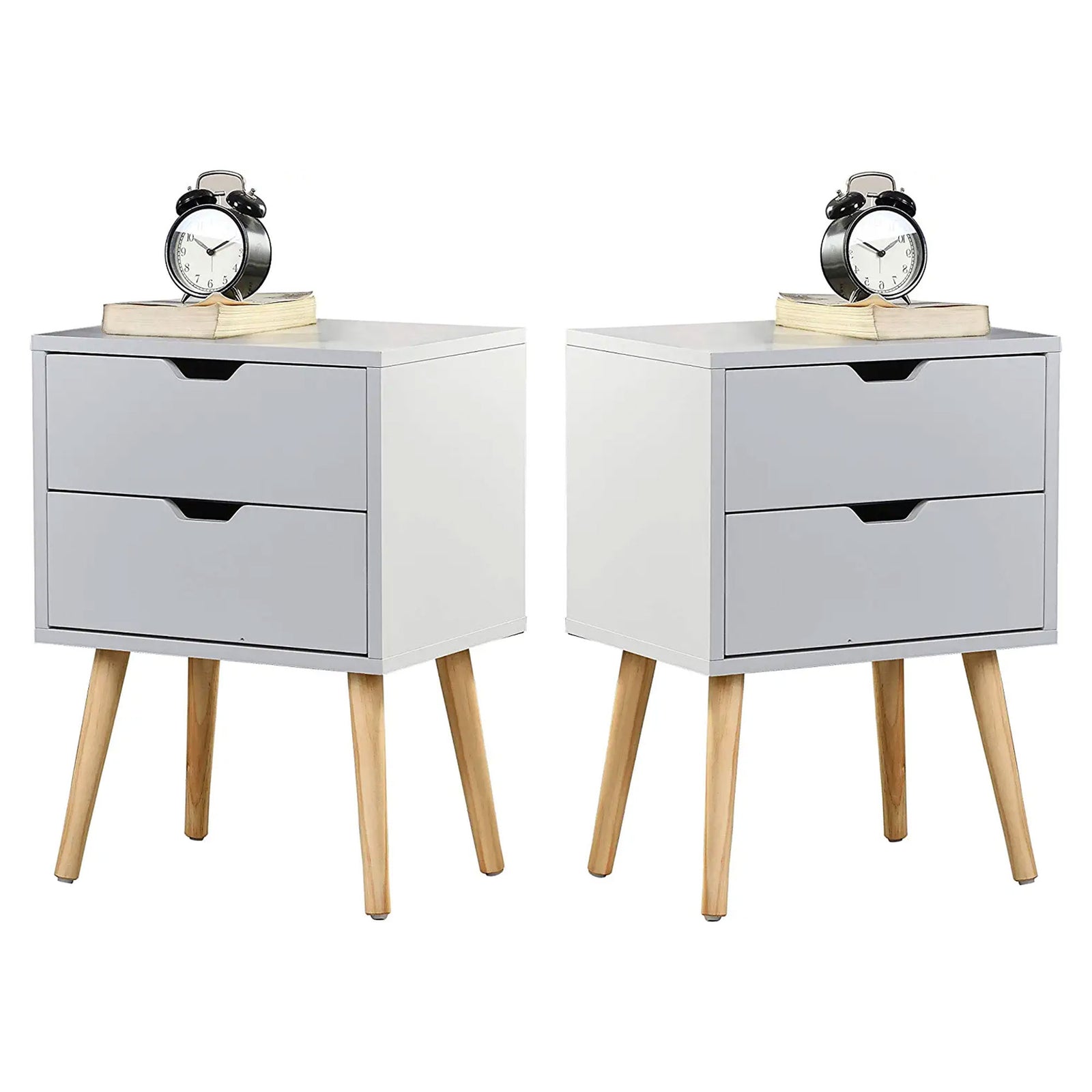 Sweetgo Modern Wooden Nightstand Table with 2 Storage Drawers, White, Set of 2 - VMInnovations