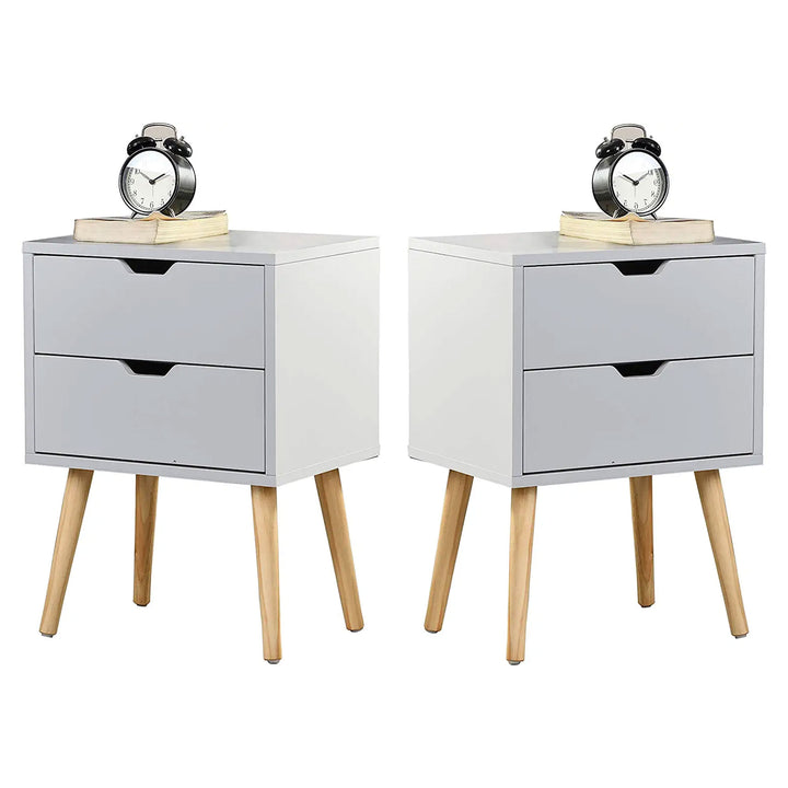 Sweetgo Modern Wooden Nightstand Table with 2 Storage Drawers, White, Set of 2 - VMInnovations