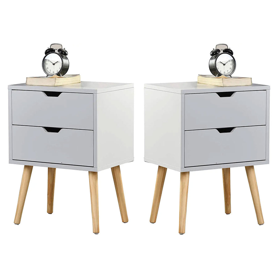 Sweetgo Modern Wooden Nightstand Table with 2 Storage Drawers, White, Set of 2 - VMInnovations