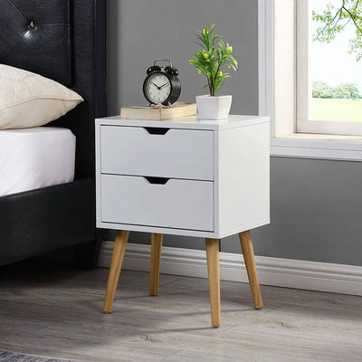 Modern Wooden Nightstand Table with 2 Storage Drawers, White, Set of 2 (Used) - VMInnovations