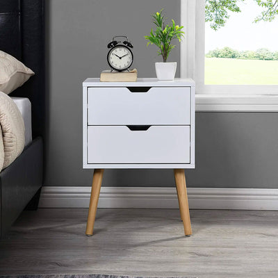 Modern Wooden Nightstand Table with 2 Storage Drawers, White, Set of 2 (Used) - VMInnovations