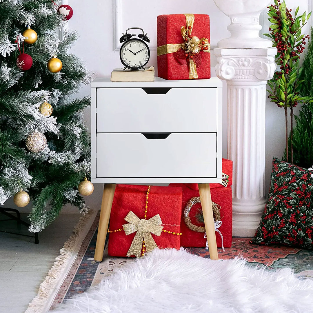 Sweetgo Modern Wooden Nightstand Table with 2 Storage Drawers, White, Set of 2 - VMInnovations