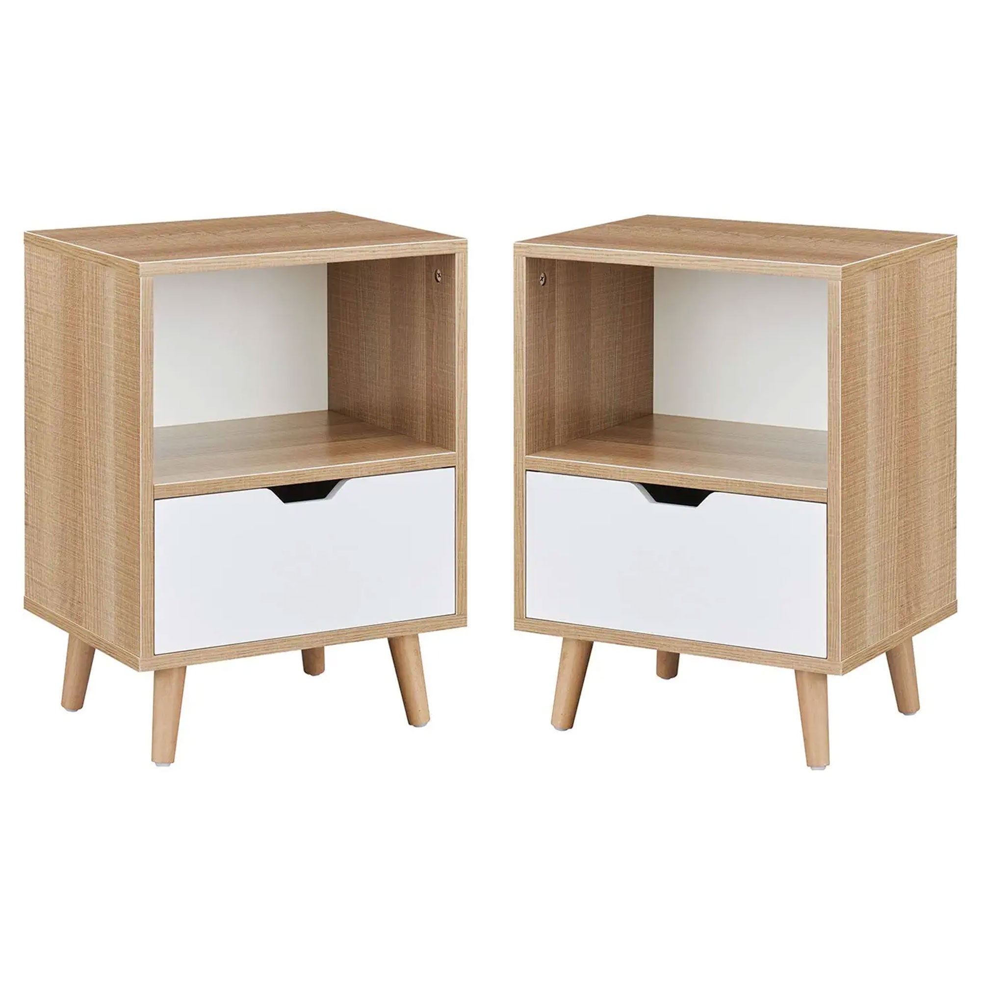 Sweetgo Modern Wooden 2-Tier Nightstand End Table with 1 Drawer, Tan, Set of 2 - VMInnovations