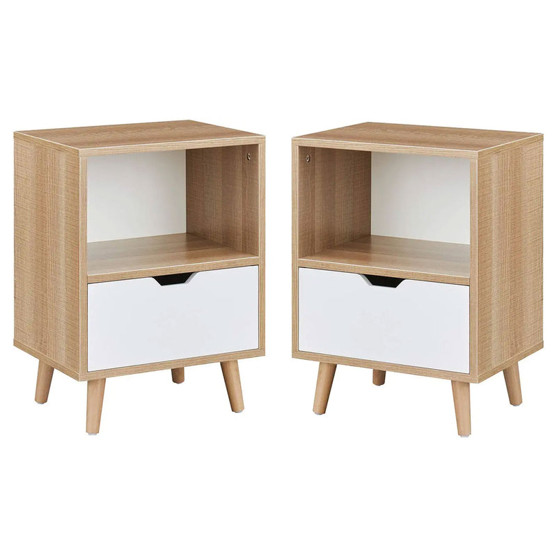 Modern Wooden 2-Tier Nightstand End Table with 1 Drawer, Tan, Set of 2(Open Box)
