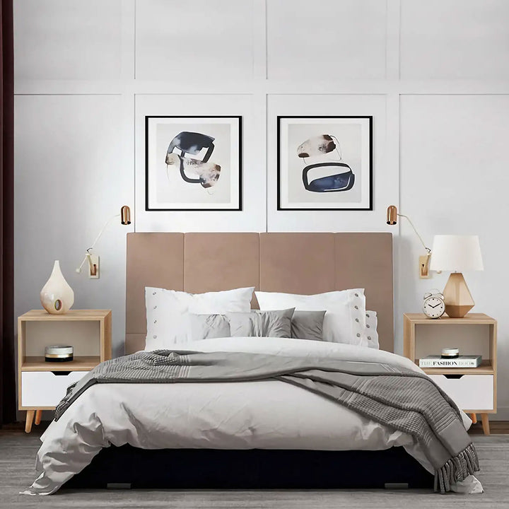 Sweetgo Modern Wooden 2-Tier Nightstand End Table with 1 Drawer, Tan, Set of 2 - VMInnovations