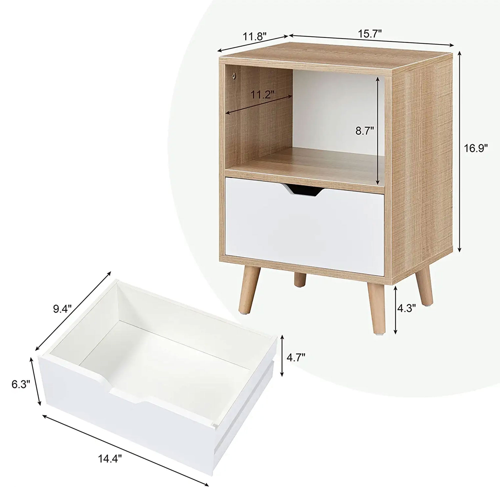 Sweetgo Modern Wooden 2-Tier Nightstand End Table with 1 Drawer, Tan, Set of 2 - VMInnovations
