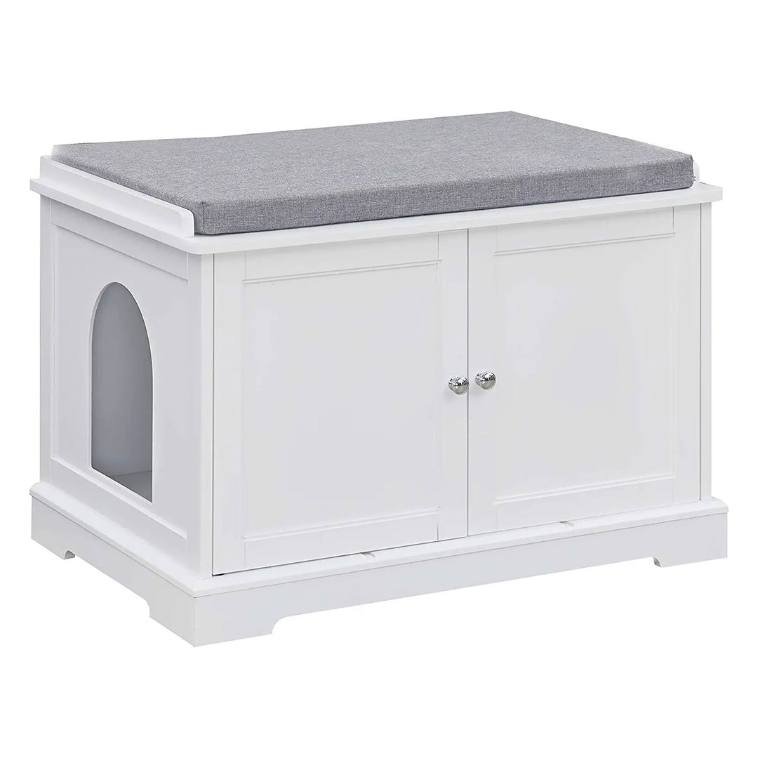 Cat Washroom Bench Litter Box Cover w/ Removable Partition Wall, White(Open Box)