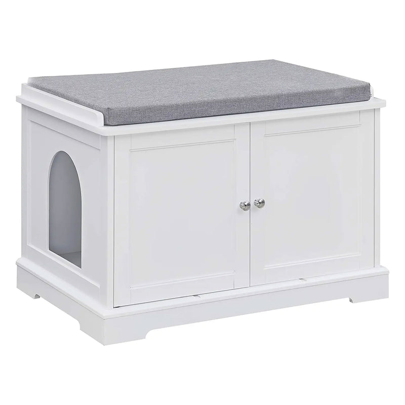 Sweetgo Cat Washroom Bench Litter Box Cover w/ Partition Wall, White (For Parts)