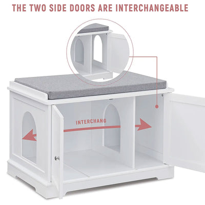 Sweetgo Cat Bench Litter Box Cover with Removable Partition Wall, White (Used) - VMInnovations