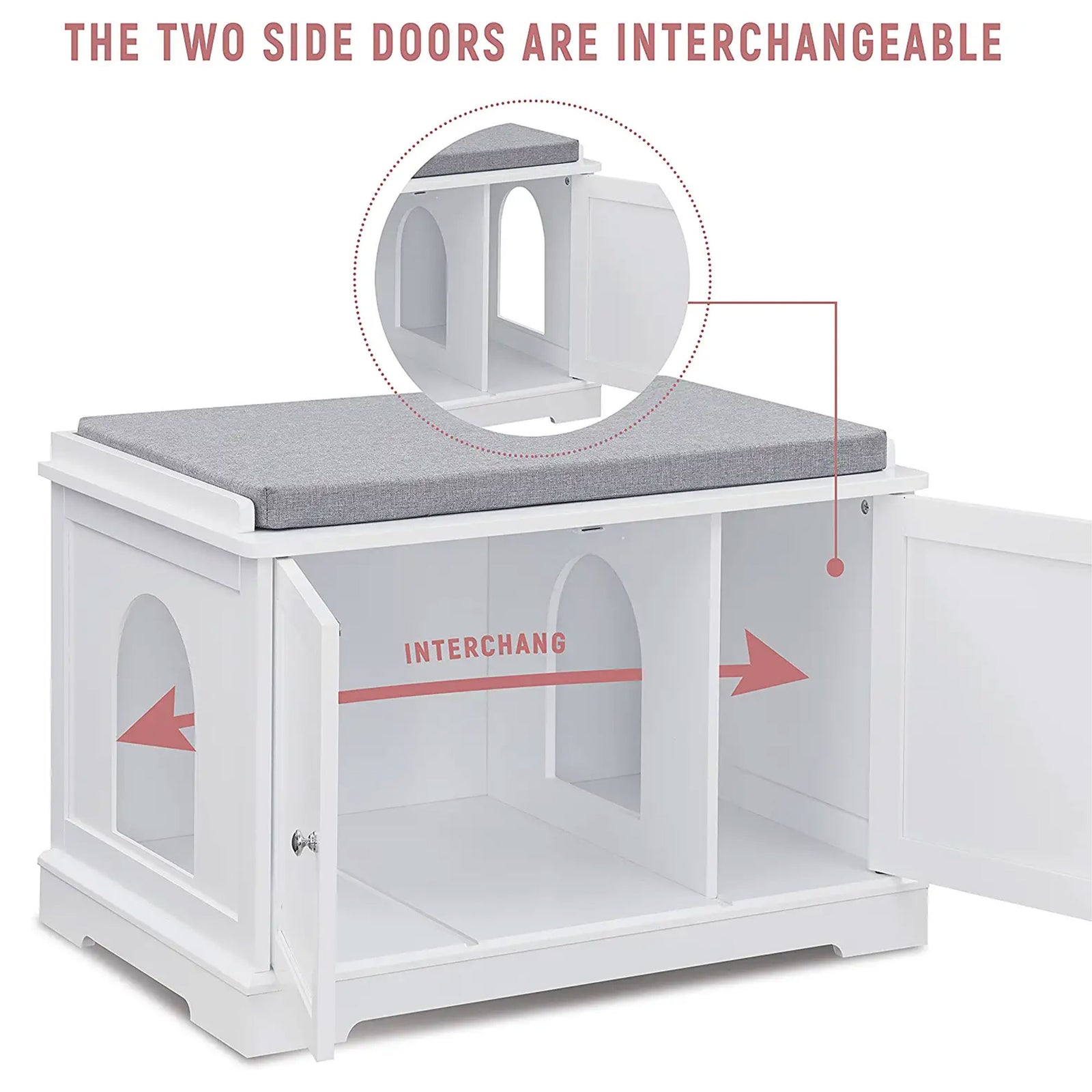 Sweetgo Cat Washroom Bench Litter Box Cover w/ Partition Wall, White (For Parts) - VMInnovations