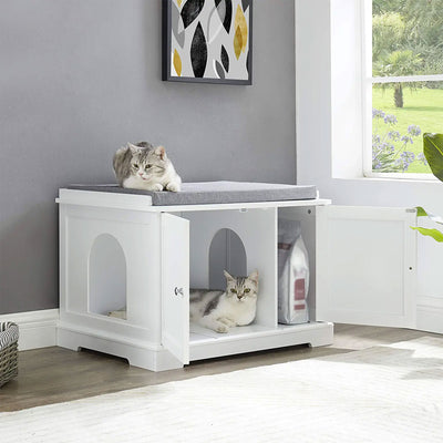 Sweetgo Cat Washroom Bench Litter Box Cover w/ Partition Wall, White (For Parts) - VMInnovations