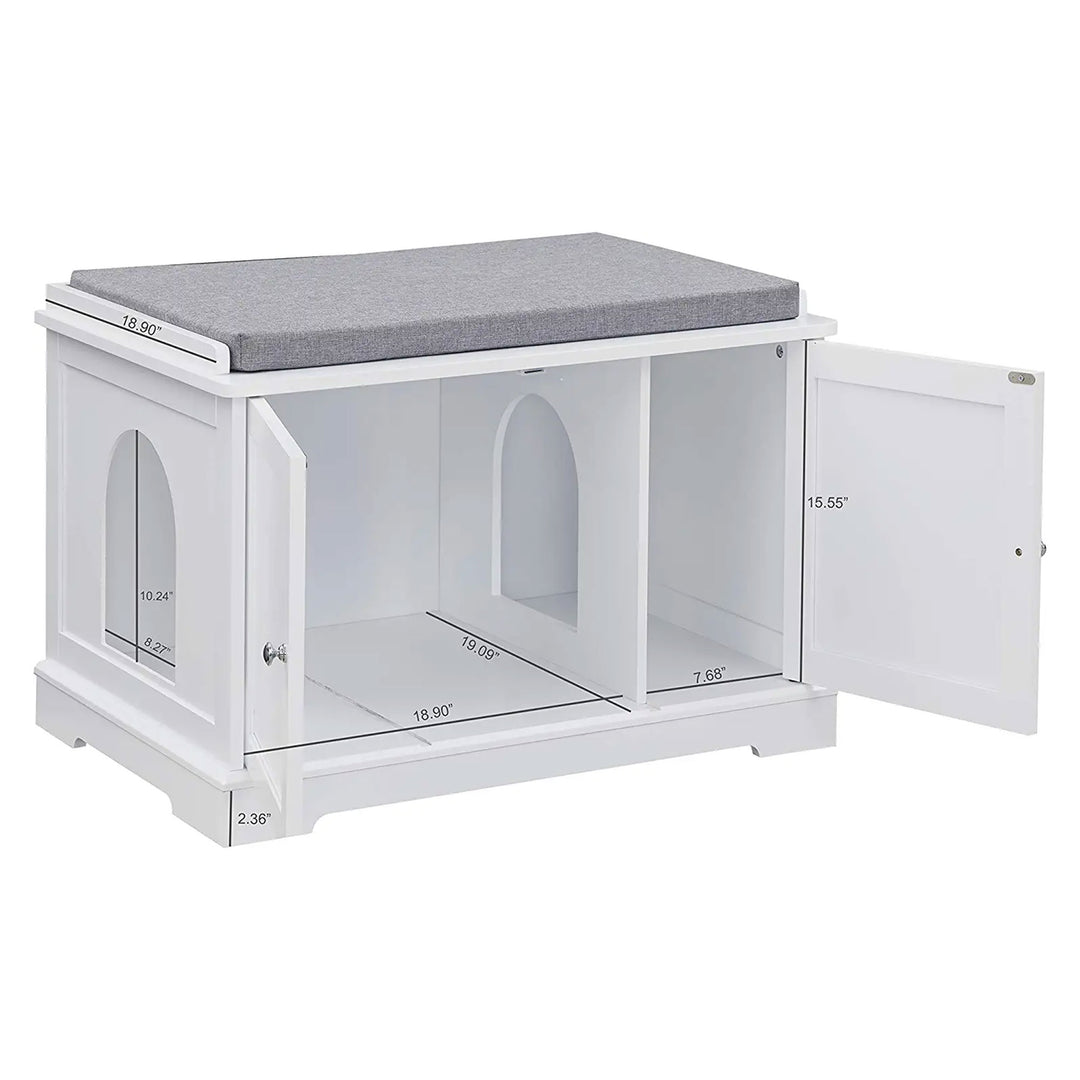 Sweetgo Cat Washroom Bench Litter Box Cover w/ Partition Wall, White (For Parts) - VMInnovations
