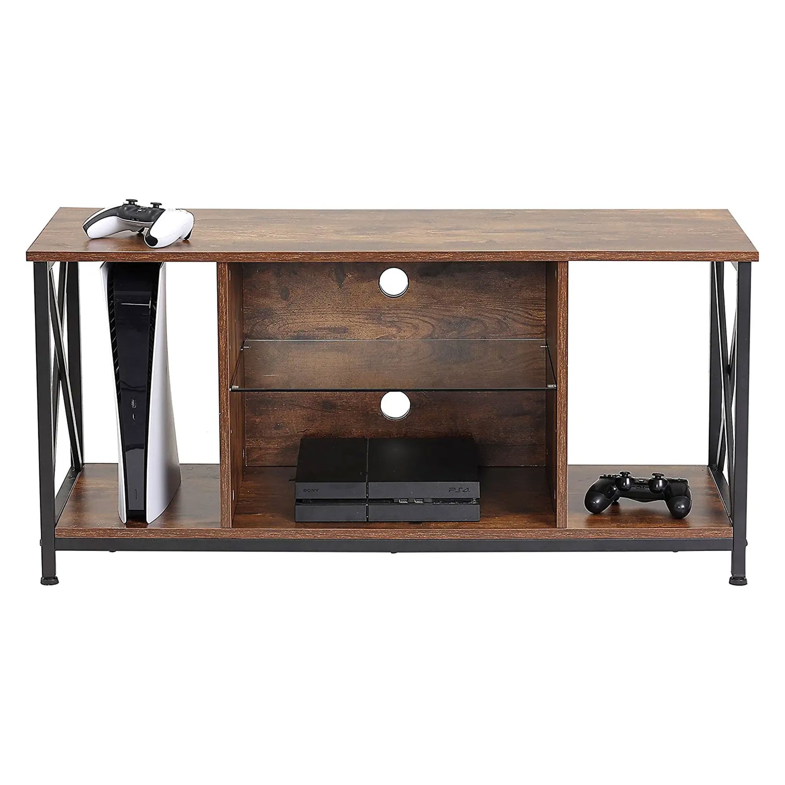 KSWIN Entertainment TV Stand for 50" TV w/LED Lights, Rustic Brown (For Parts) - VMInnovations