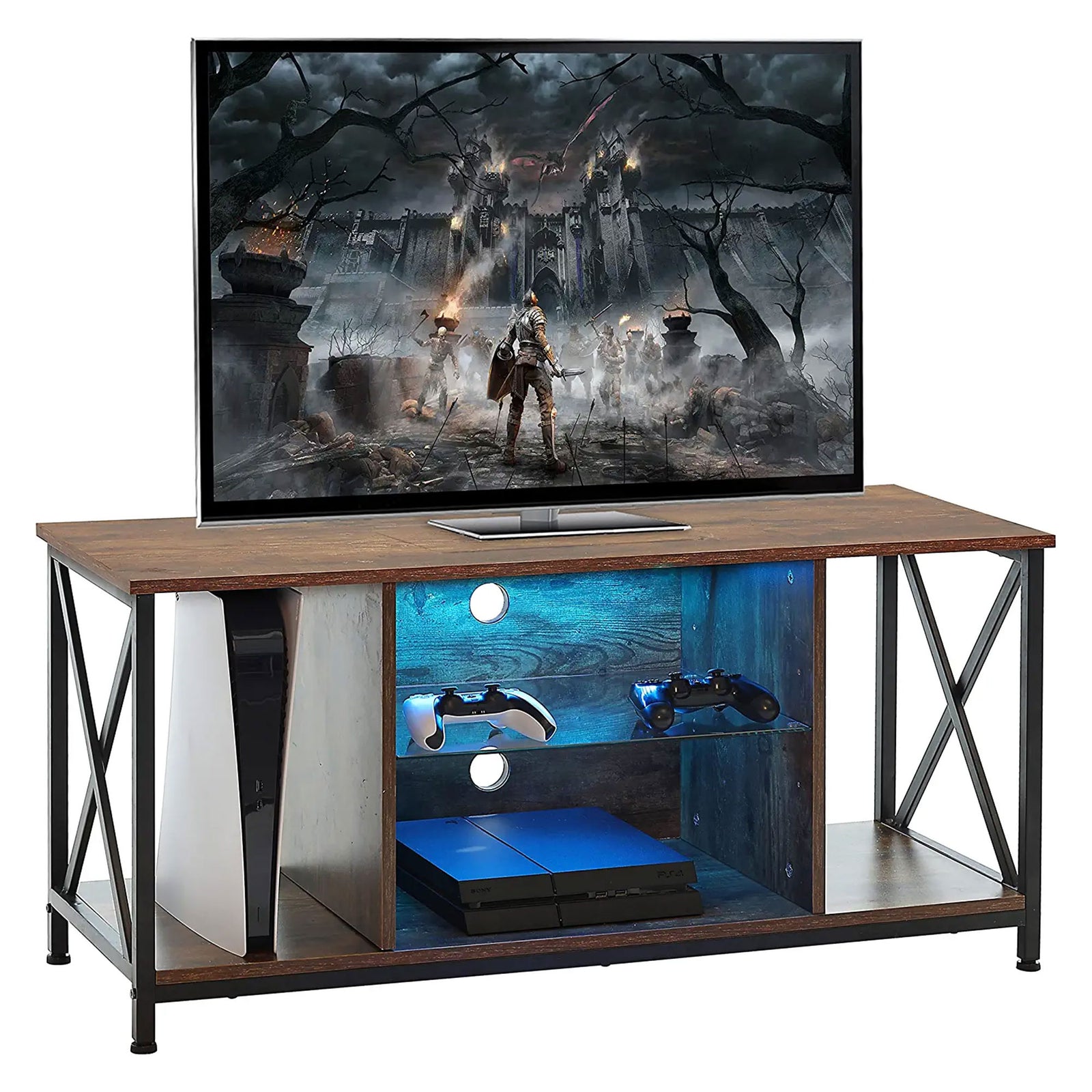 KSWIN Entertainment TV Stand for 50" TV w/LED Lights, Rustic Brown (For Parts) - VMInnovations