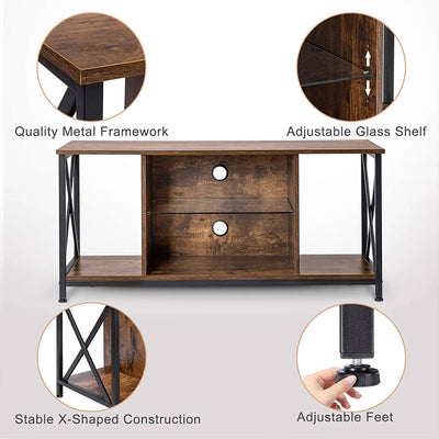 KSWIN Entertainment TV Stand for 50" TV w/LED Lights, Rustic Brown (For Parts) - VMInnovations