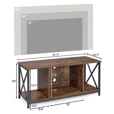 KSWIN Entertainment TV Stand for 50" TV w/LED Lights, Rustic Brown (For Parts)