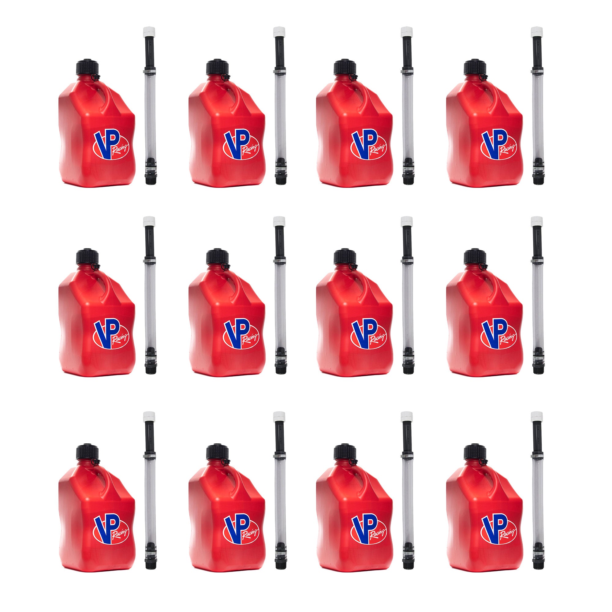 VP Racing 5.5 Gallon Motorsport Utility Jug and Deluxe Hose, Red (12 Pack)