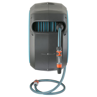82 Foot Wall Mounted Retractable Hose Reel Box, Grey and Blue (Open Box)