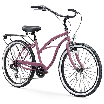 sixthreezero Women's Around the Block 7 Speed Beach Cruiser Bicycle, Light Plum