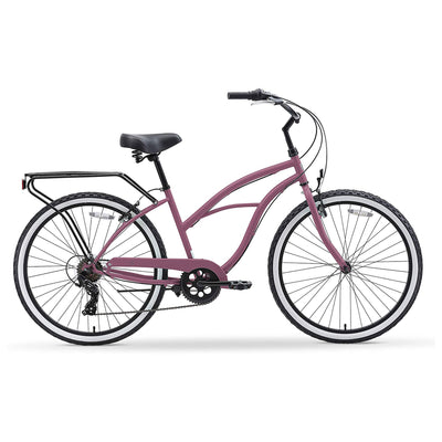 sixthreezero Women's Around the Block 7 Speed Beach Cruiser Bicycle, Light Plum