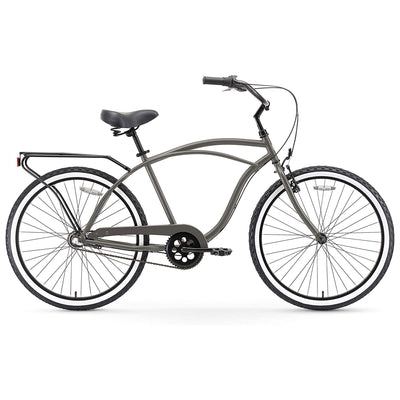 sixthreezero Men's Around the Block 21 Speed Beach Cruiser Bicycle, Matte Gray