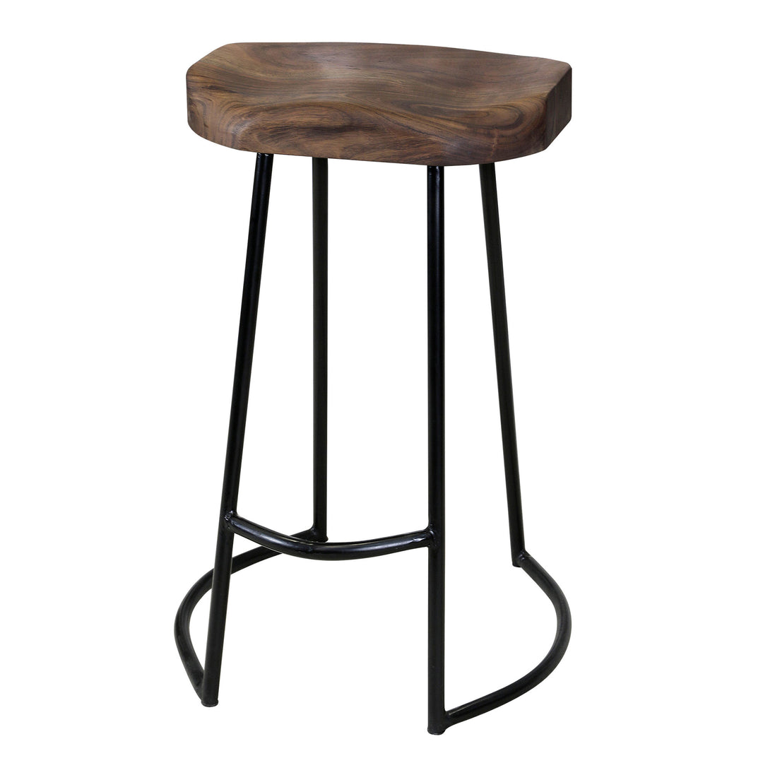 Counter Stool with Acacia Seat and Wrought Iron Base (Open Box)