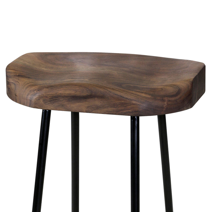 Counter Stool with Acacia Seat and Wrought Iron Base (Open Box)