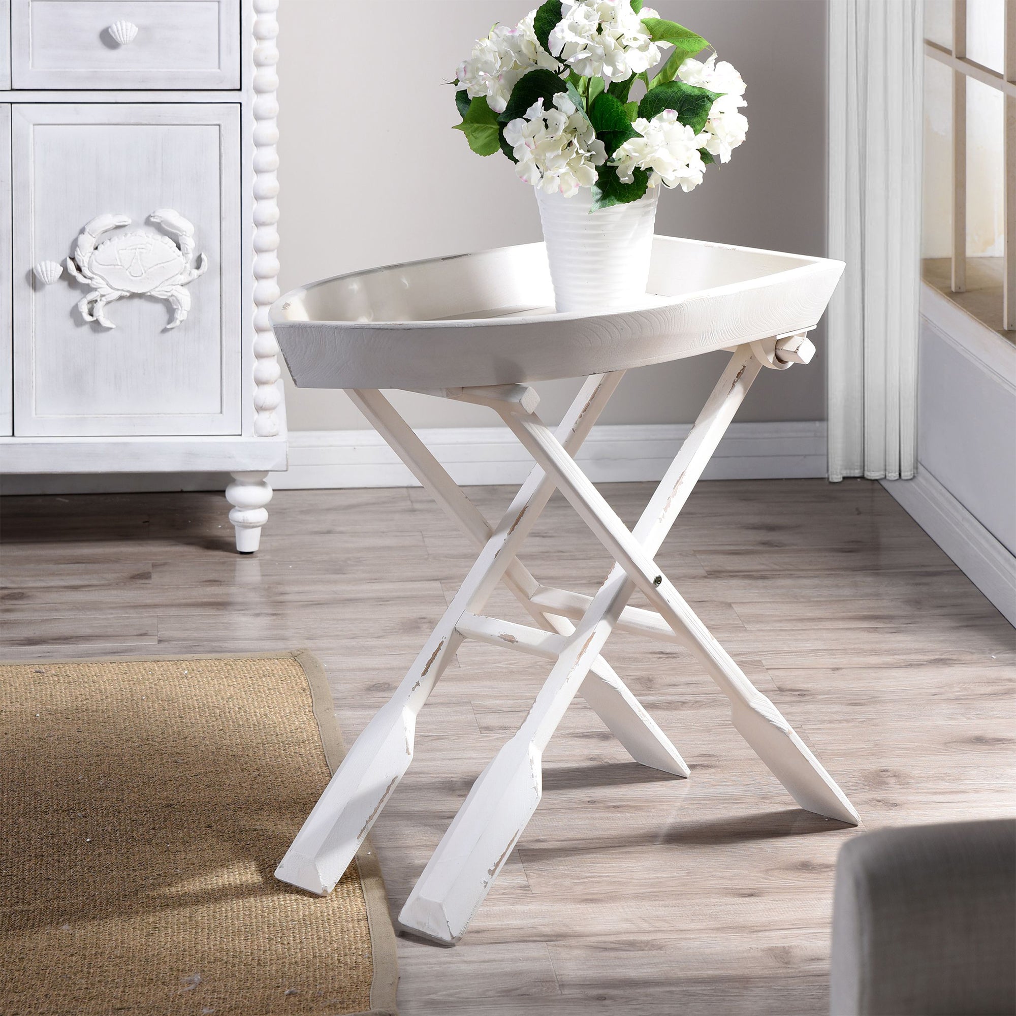 StyleCraft Home Collection Folding Nautical Distressed Boat Accent Table, Ivory