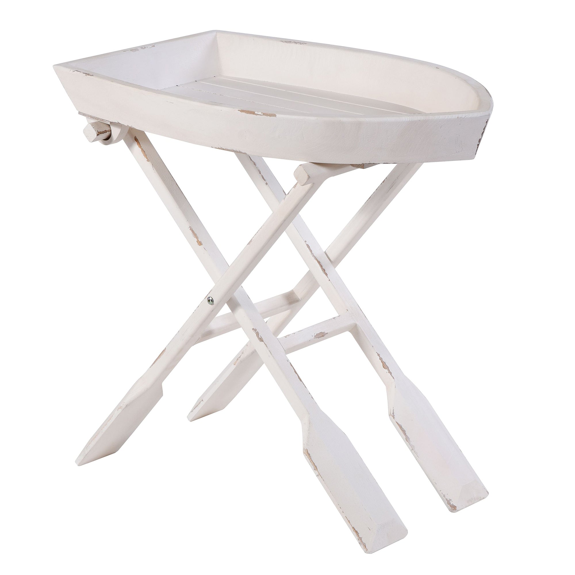 StyleCraft Home Collection Folding Nautical Distressed Boat Accent Table, Ivory