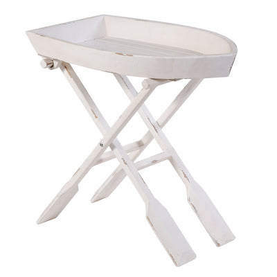 StyleCraft Home Collection Folding Nautical Distressed Boat Accent Table, Ivory