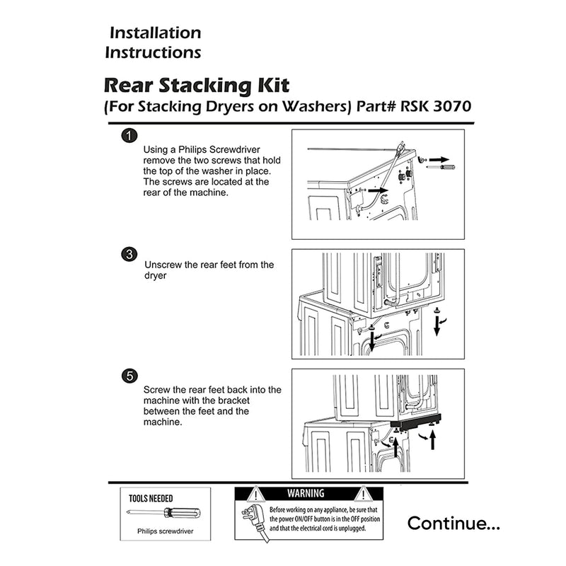 Equator RSK3070 Easy Installation Rear Stacking Kit for Equator Washer Dryer Set