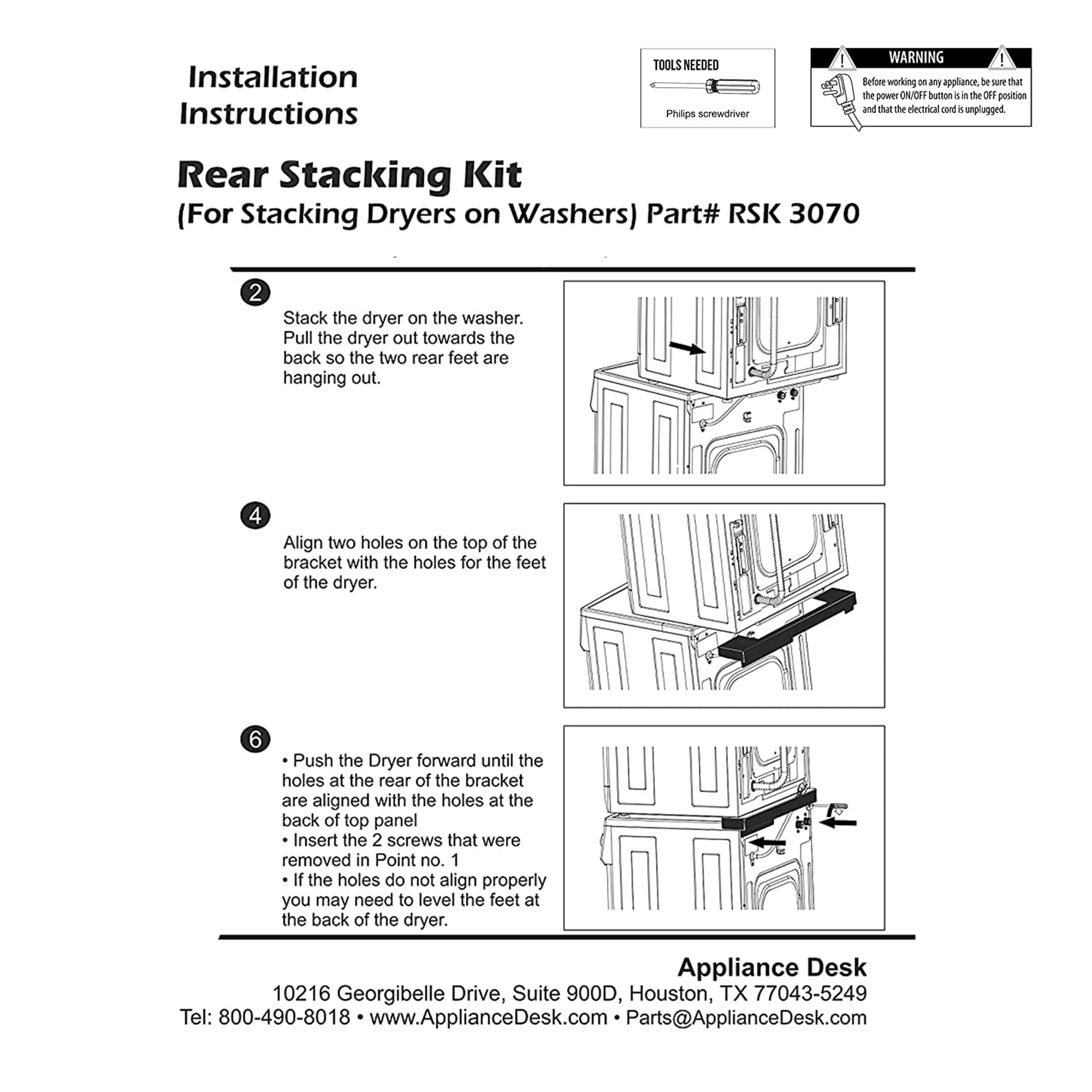 Equator RSK3070 Easy Installation Rear Stacking Kit for Equator Washer Dryer Set