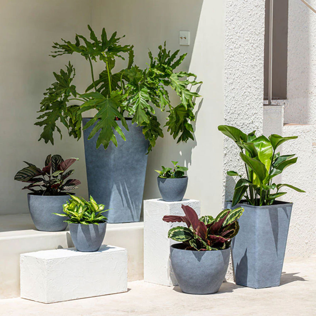La Jolie Muse Tuileries Weathered Grey Round Matte Planters, Grey, Set of 2
