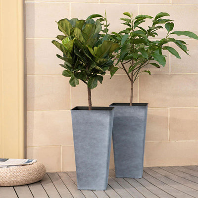 La Jolie Muse 26 Inch Tall Matte Outdoor Planter, Grey, Set of 2 (Used)