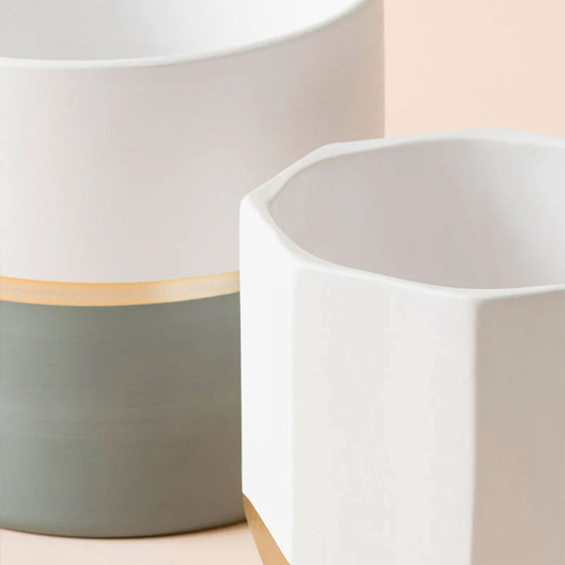 La Jolie Muse Garonne Grey Pots 10 and 8.1 Inch, Grey and White with Gold Accent