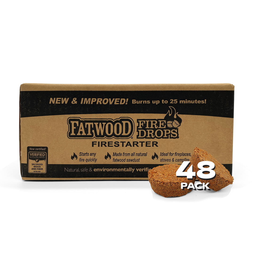 BetterWood Products Firedrop Nontoxic All Natural Fatwood Firestarters, 48 Pack