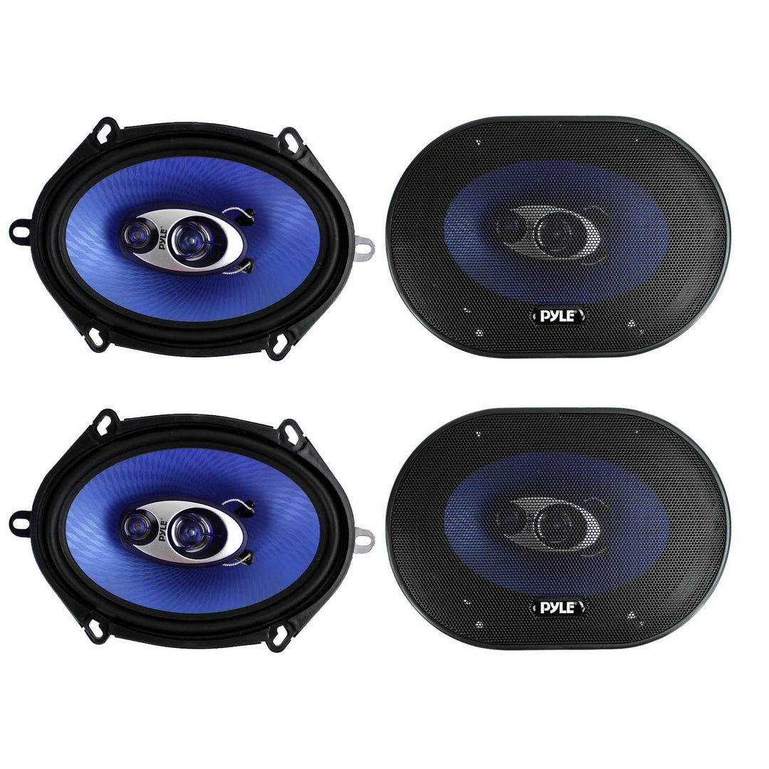 4) New Pyle PL573BL 5x7" 600 Watts 3-Way Car Coaxial Speakers Stereo Blue Four